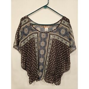 Mudd Boho Paisley Blouse XL Flowy Festival Top Sheer Scarf Print Indie 70s Style